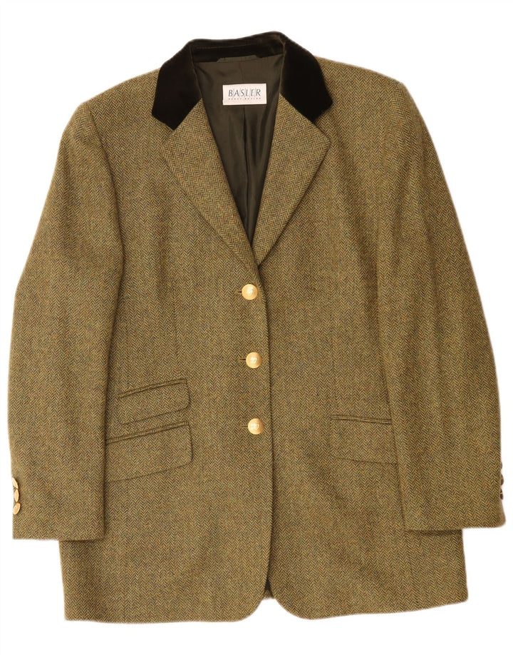 Jaqueta blazer feminina Basler com 3 botões UK 16 grande espinha de peixe verde clássica