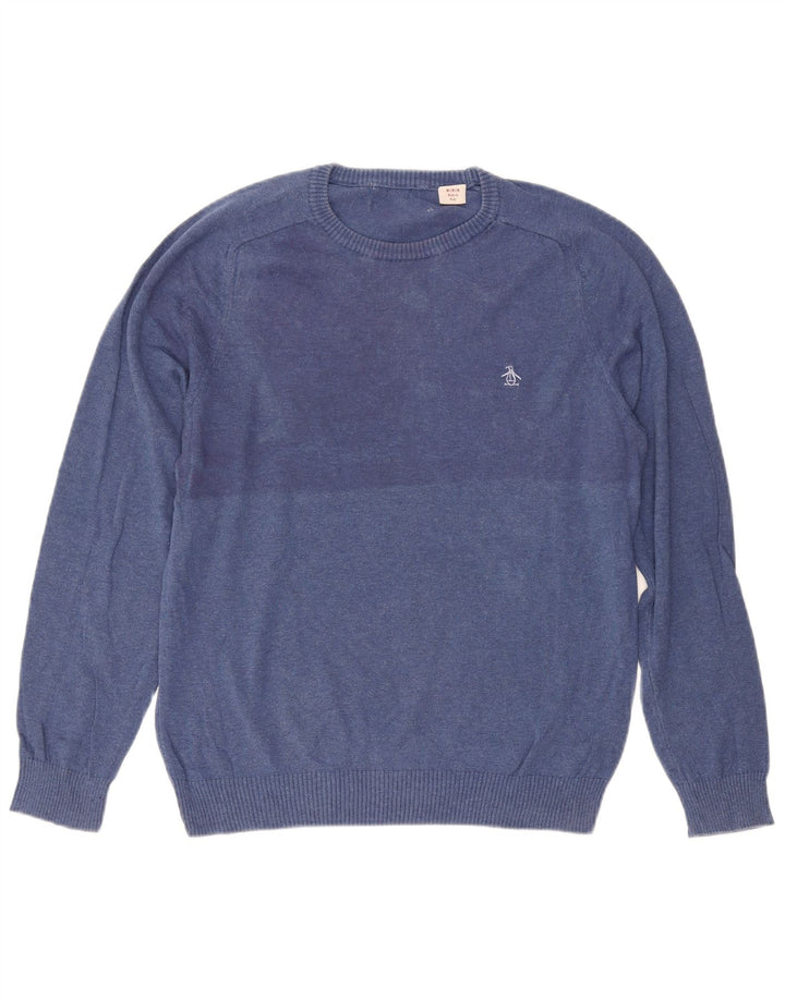 Suéter masculino Penguin com gola redonda e algodão azul médio