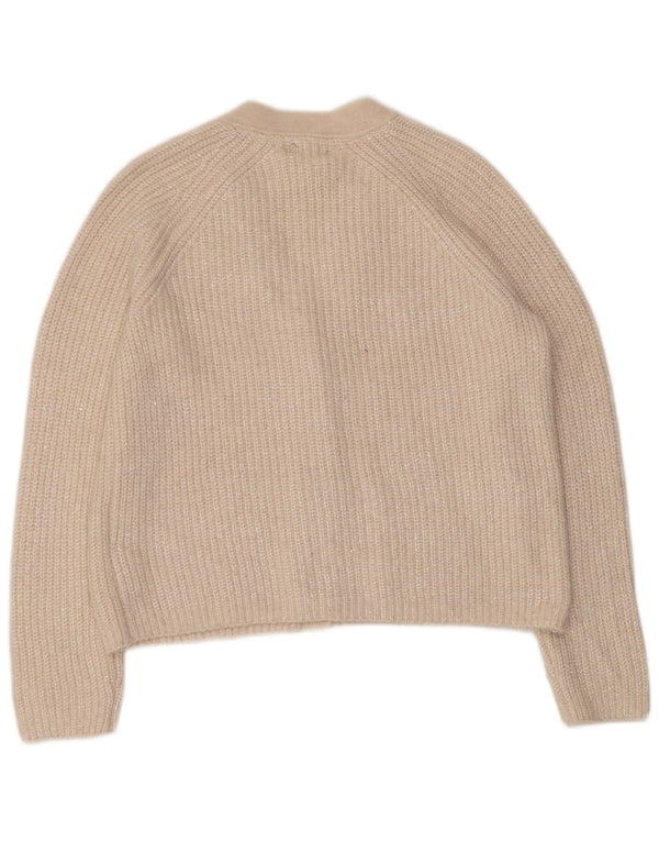 Suéter de cardigã feminino Fat Face UK 12 poliéster branco médio