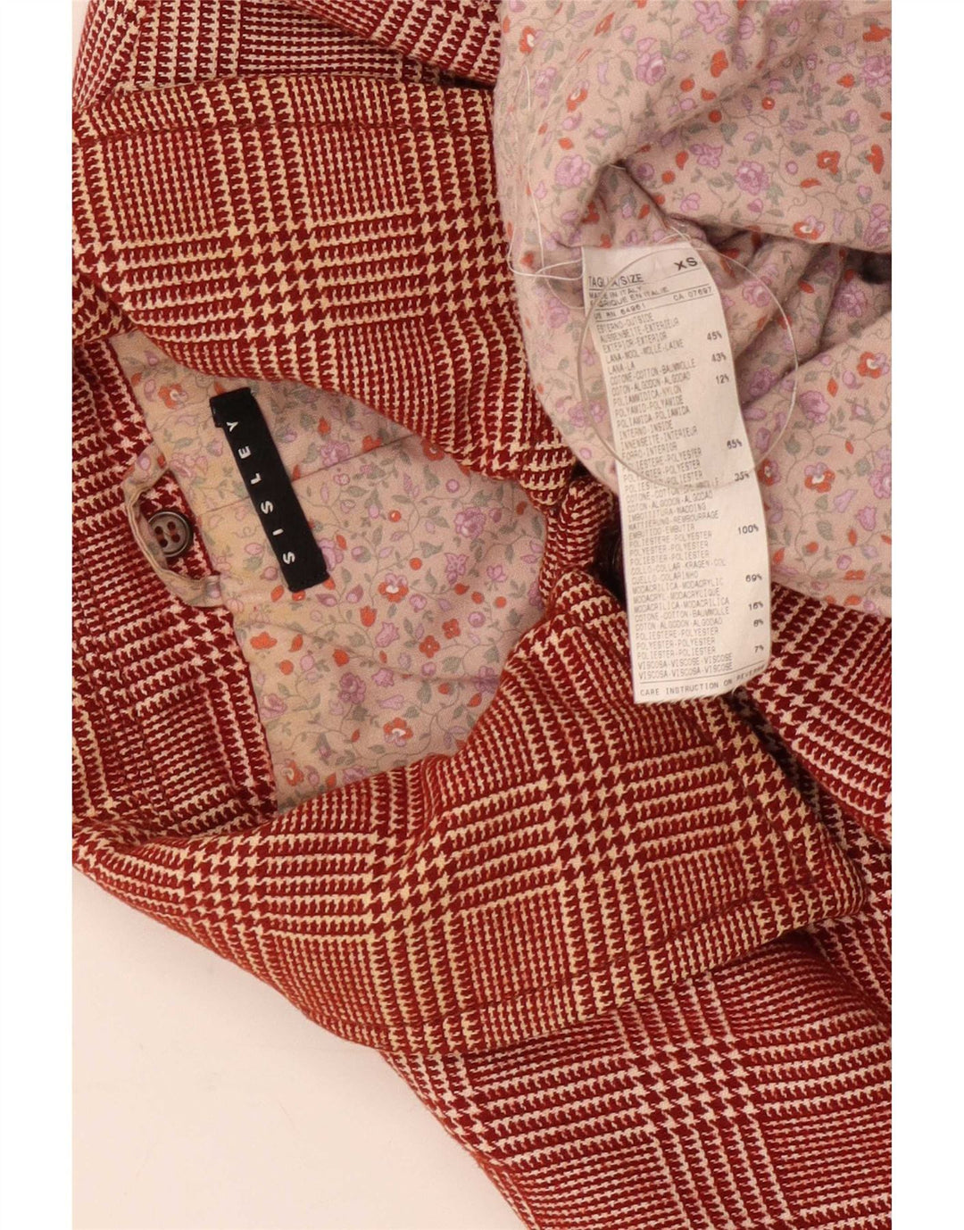 Jaqueta bomber feminina Sisley UK 6 XS Borgonha Houndstooth lã