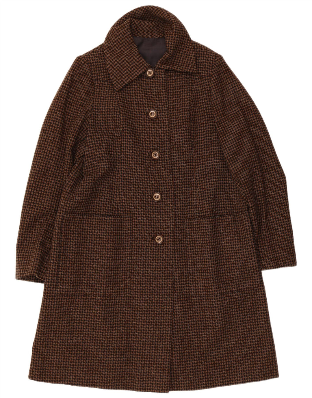 Sobretudo feminino vintage Reino Unido 12 houndstooth marrom médio