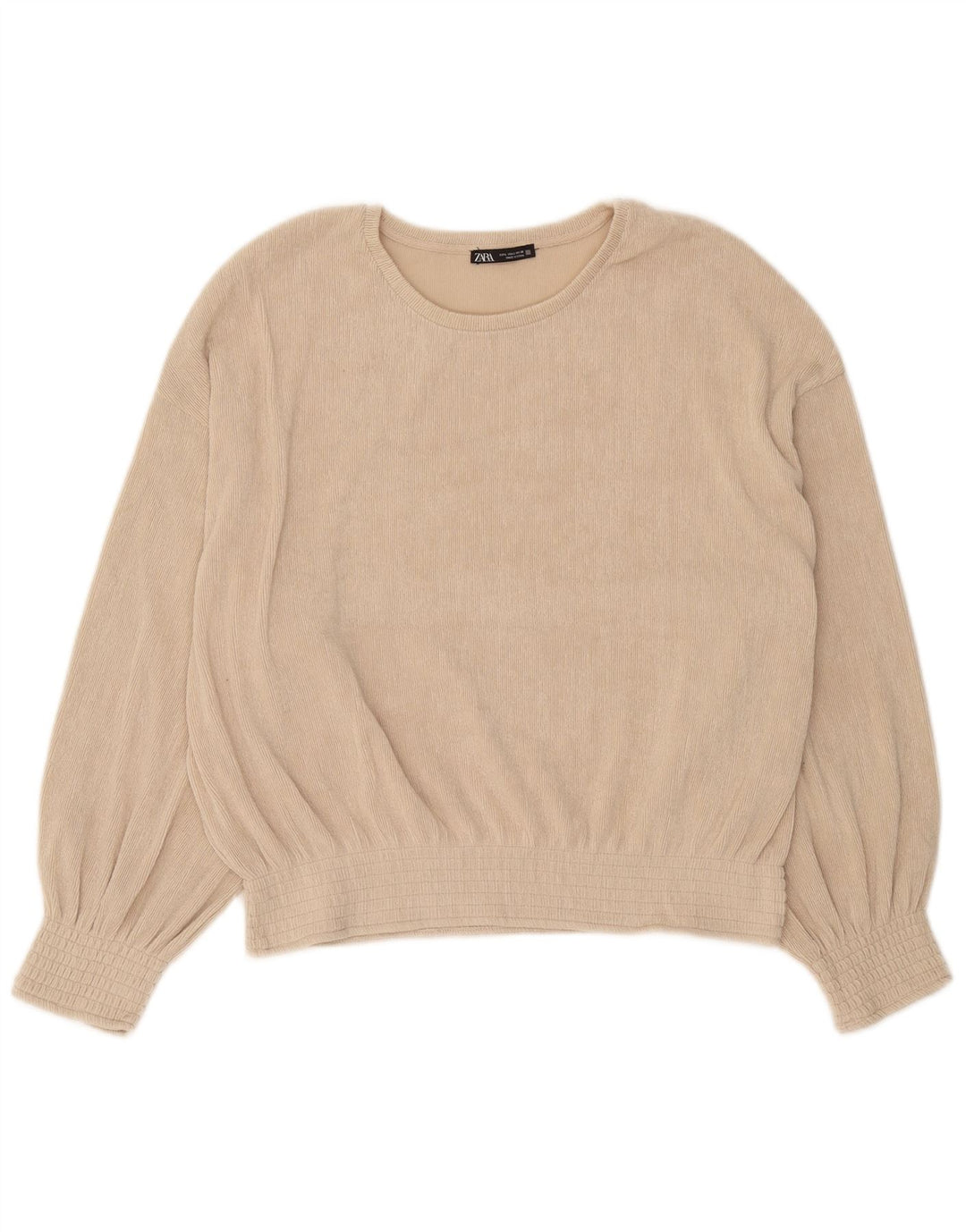 Blusa feminina Zara manga comprida oversized UK 16 grande poliéster bege