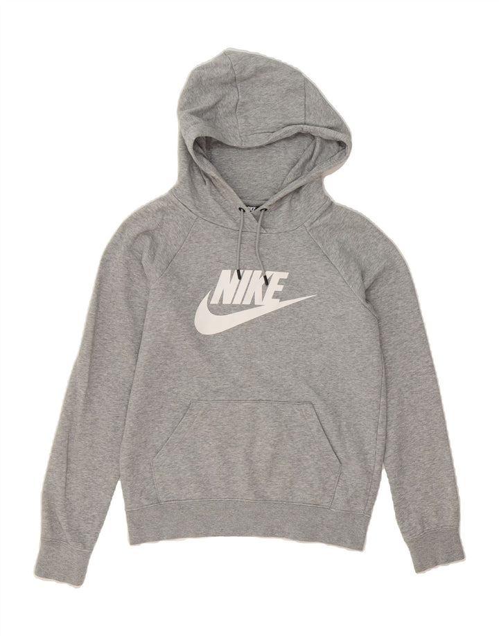 NIKE Womens Oversized Graphic Hoodie Jumper UK 6 XS Grey Cotton Vintage Nike and Second-Hand Nike from Messina Hembry 