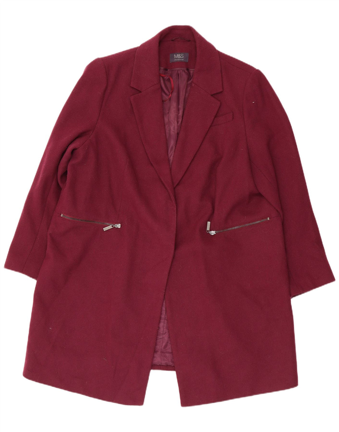 Sobretudo feminino Marks & Spencer UK 20 2XL poliéster cor de vinho