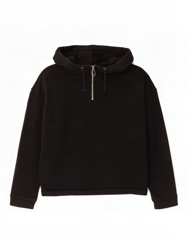 Suéter feminino Topshop com capuz e gola com zíper Reino Unido 14 algodão preto médio