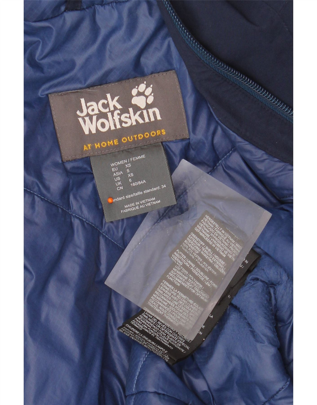 JACK WOLFSKIN Casaco corta-vento feminino grande com capuz Reino Unido 6 XS Azul marinho