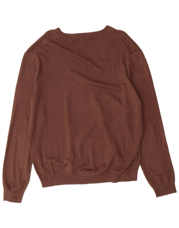Suéter masculino POLO RALPH LAUREN com decote em V XL de algodão marrom