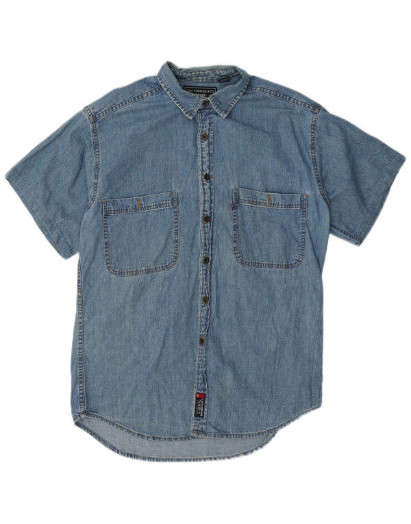 Camisa jeans masculina de manga curta Levi's azul médio algodão