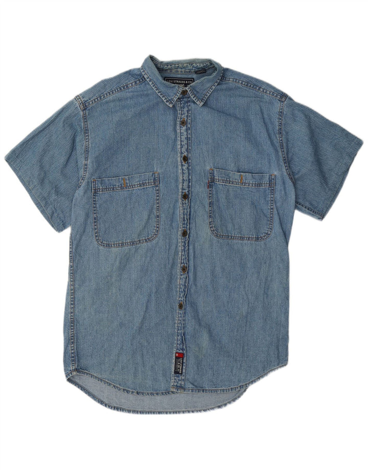 Camisa jeans masculina de manga curta Levi's azul médio algodão