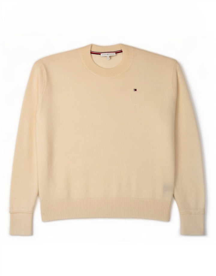 Suéter feminino Tommy Hilfiger com gola redonda e lã branca média 14