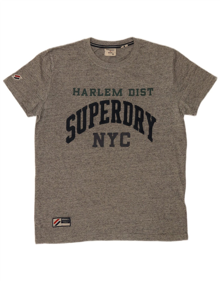 Camiseta gráfica masculina Superdry Top algodão manchado cinza médio