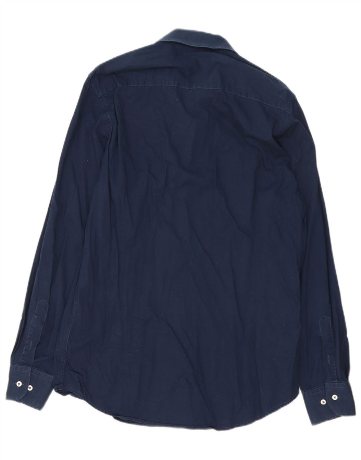 Camisa masculina Trussardi tamanho 41/42 grande algodão azul marinho