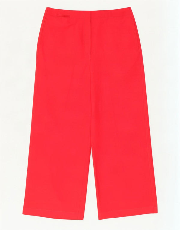 Zara Calça feminina casual cintura alta perna larga grande W30 L29 poliéster vermelho
