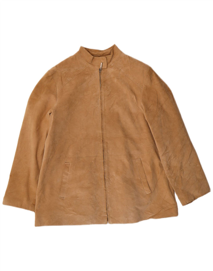 Jaqueta feminina de camurça MARINA RINALDI tamanho 23 couro bege médio clássico