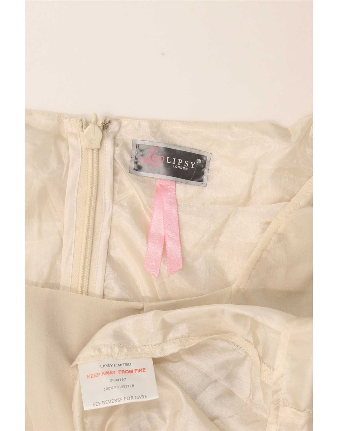Vestido feminino Lipsy manga 3/4 UK 14 médio off white poliéster