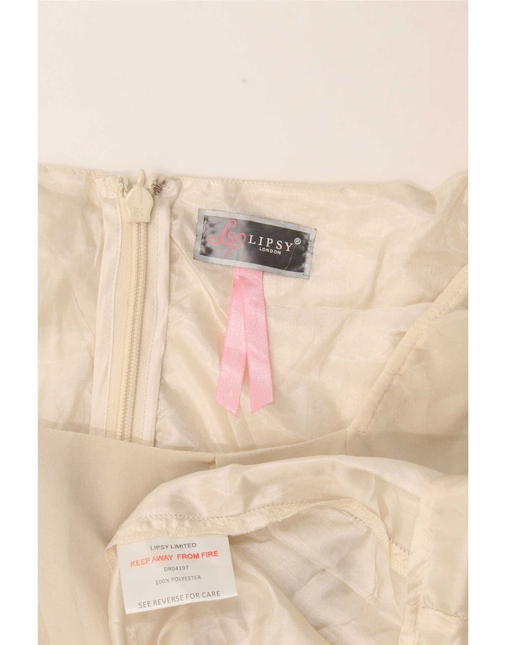 Vestido feminino Lipsy manga 3/4 UK 14 médio off white poliéster
