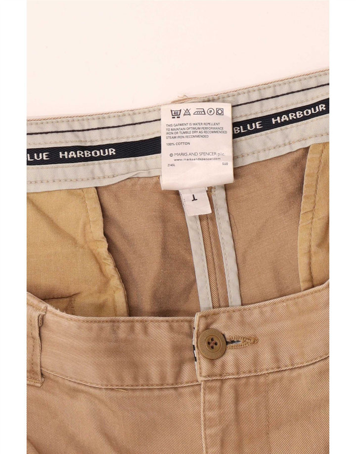 Calça chino masculina Marks & Spencer azul Harbour Pegged W42 L31 bege