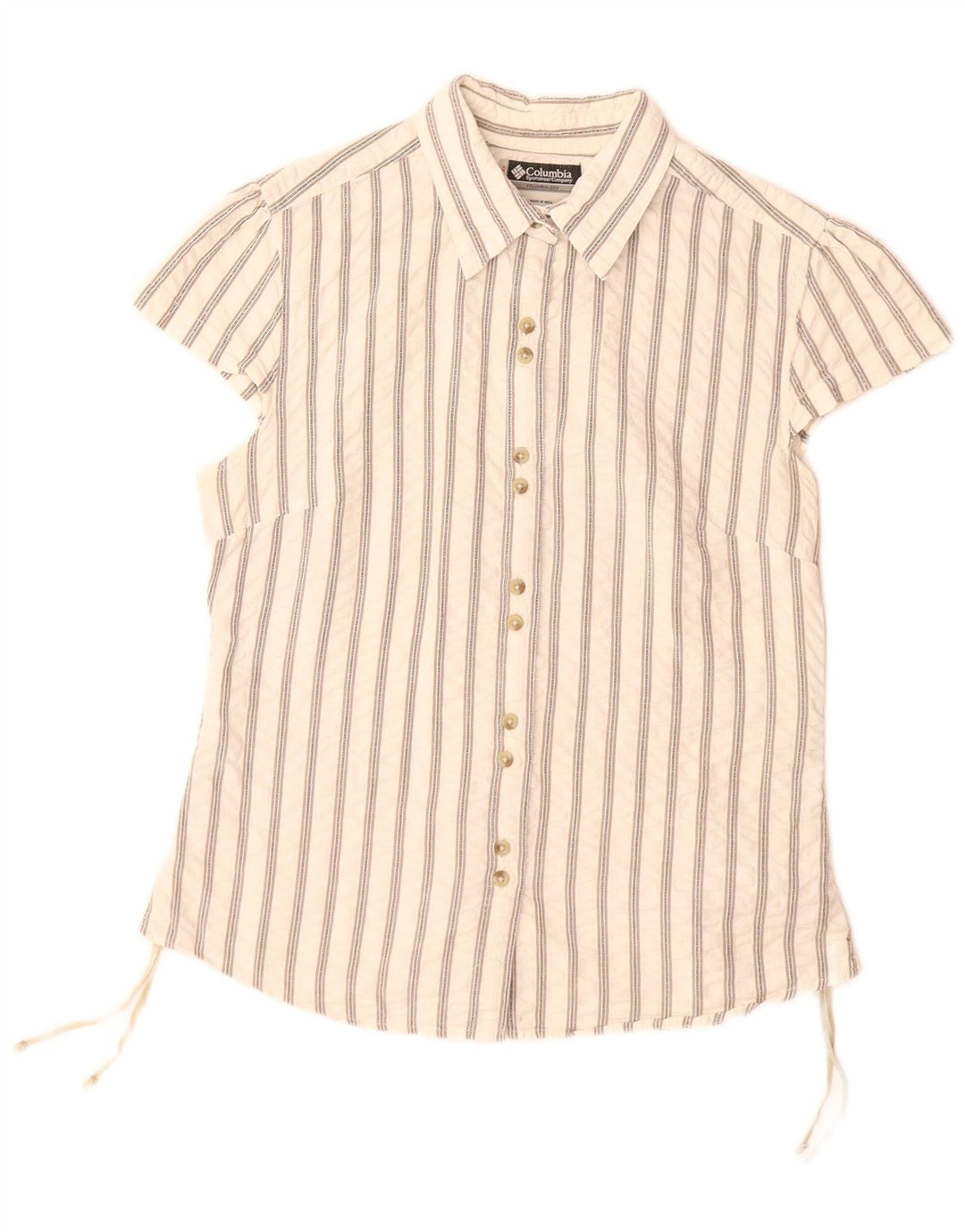 COLUMBIA Camisa feminina de manga curta UK 14 grande algodão listrado branco