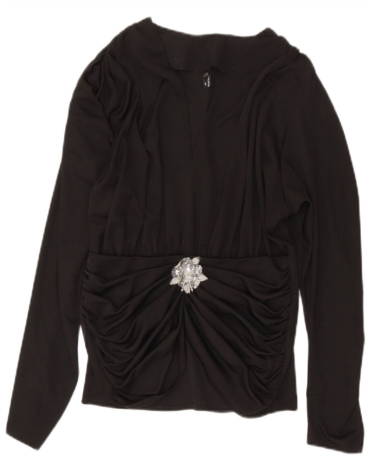 Blusa feminina vintage manga comprida top IT 38 XS poliéster preto