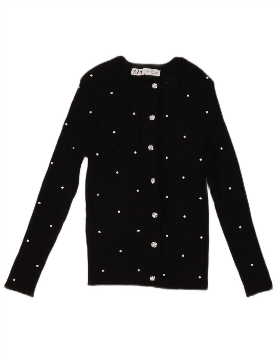 Zara Womens Crop Top UK 8 Pequeno Preto Manchado Nylon