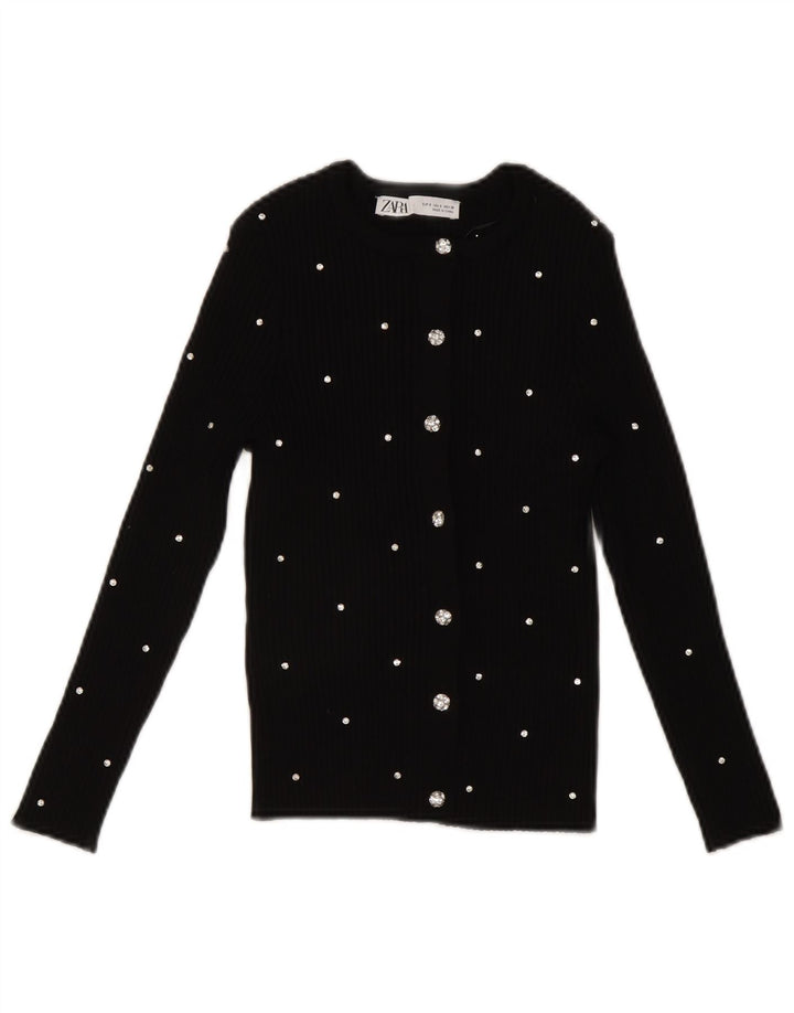 Zara Womens Crop Top UK 8 Pequeno Preto Manchado Nylon
