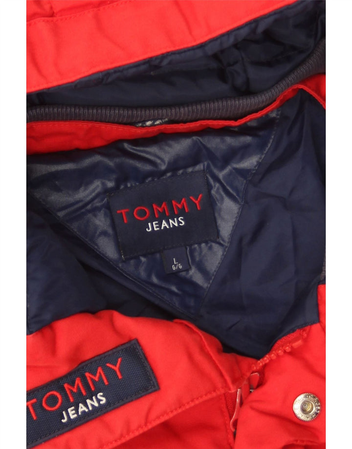 Jaqueta acolchoada com capuz masculina Tommy Hilfiger Reino Unido 40 grande poliéster vermelho