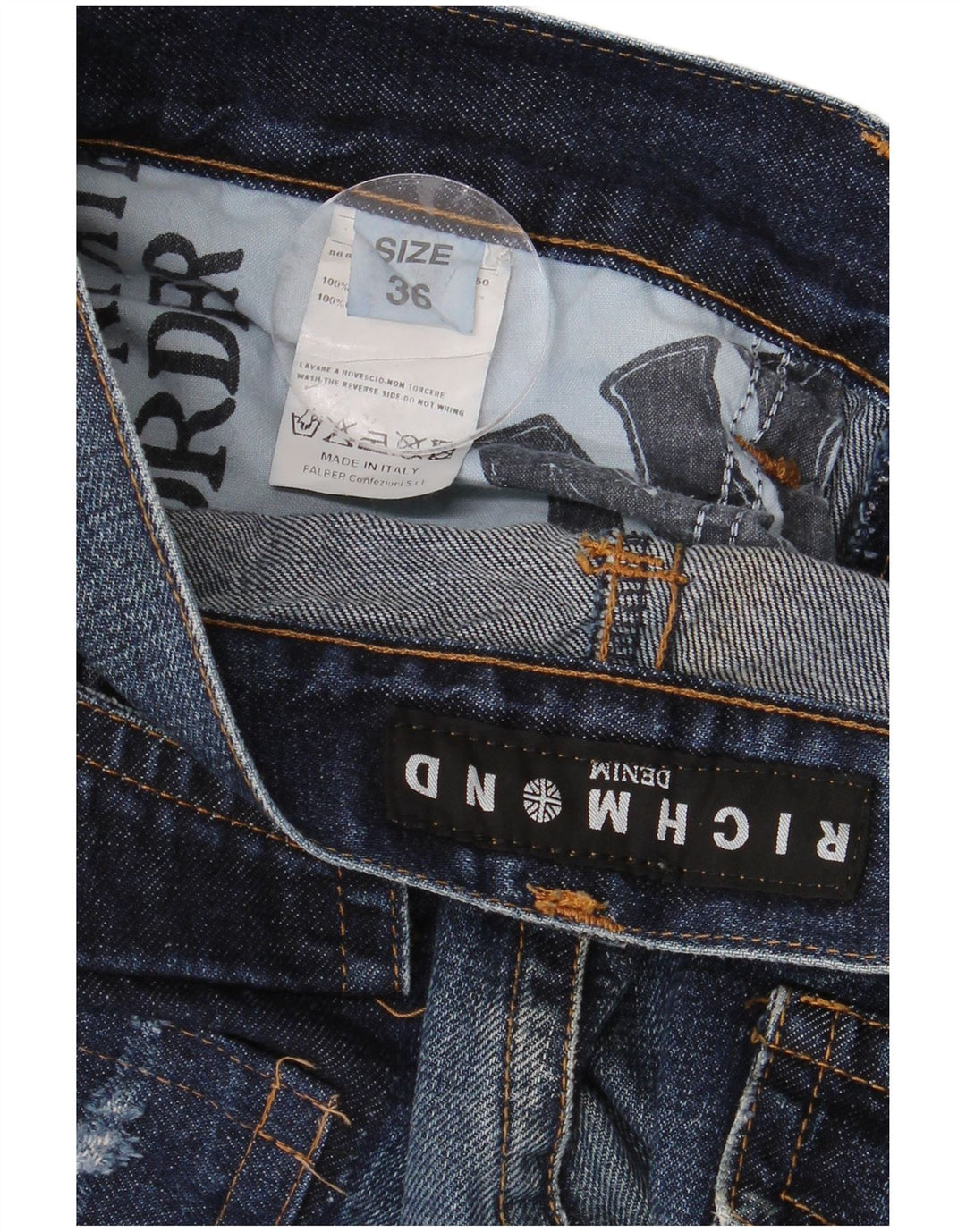 RICHMOND Jeans retos femininos desgastados W36 L27 algodão azul marinho