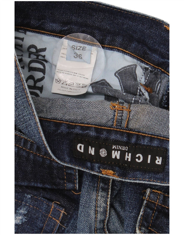RICHMOND Jeans retos femininos desgastados W36 L27 algodão azul marinho