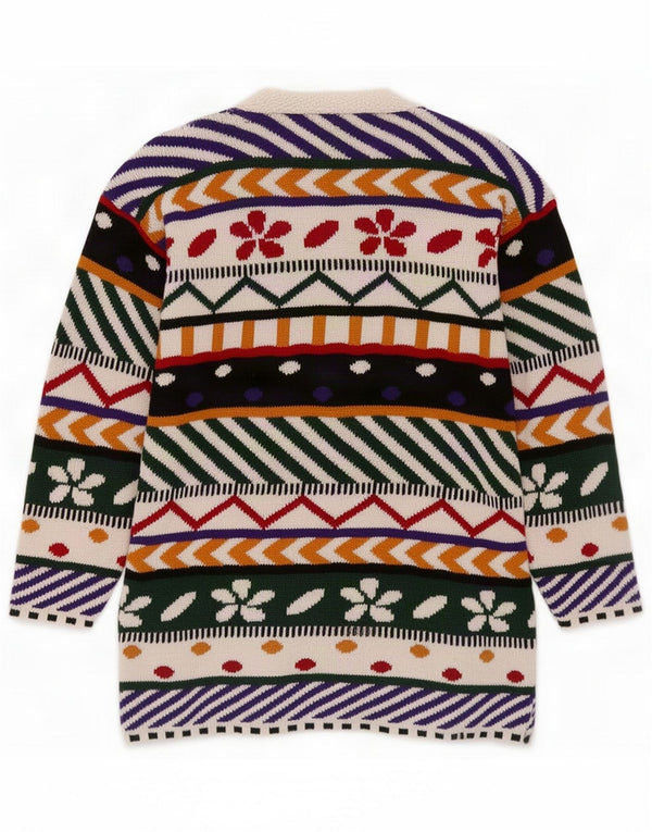 Suéter cardigã feminino com padrão abstrato vintage Reino Unido 14 médio multicolorido