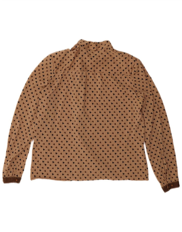 Blusa feminina vintage UK 16 grande houndstooth bege