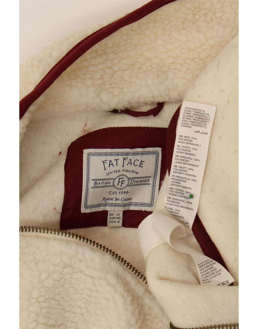 FAT FACE Womens Fleece Gilet UK 12 Médio Off White Poliéster