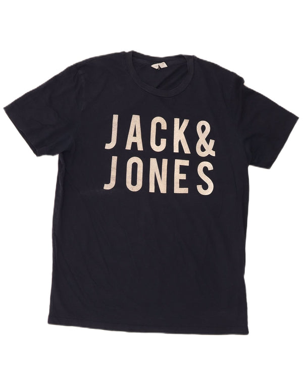 Camiseta gráfica masculina Jack & Jones grande algodão azul marinho
