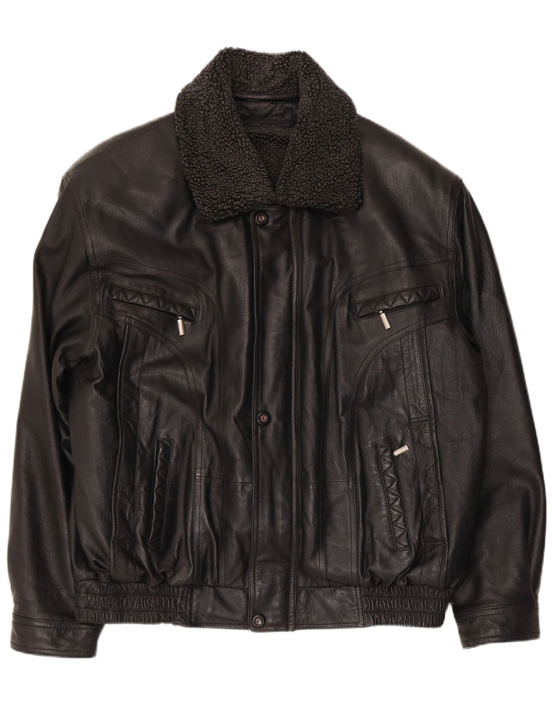 Jaqueta bomber de couro falsa masculina vintage poliéster preto grande Reino Unido 40