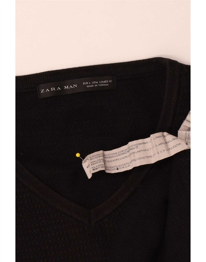 Suéter masculino Zara com decote em V grande algodão preto