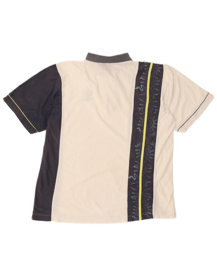 Camisa polo masculina de rugby LOTTO Reino Unido 40/42 grande bloco colorido branco de poliéster