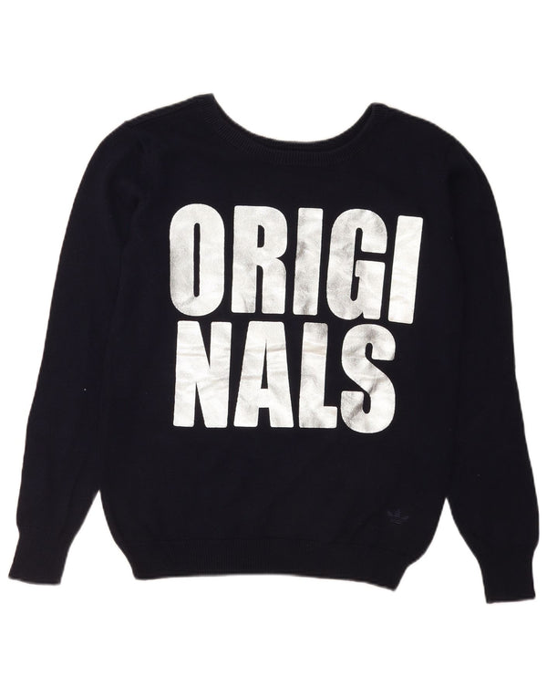 Adidas feminino gráfico barco pescoço jumper suéter Reino Unido 12 médio azul marinho
