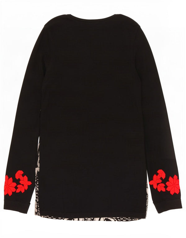 Blusa feminina Desigual Top UK 12 médio preto floral algodão