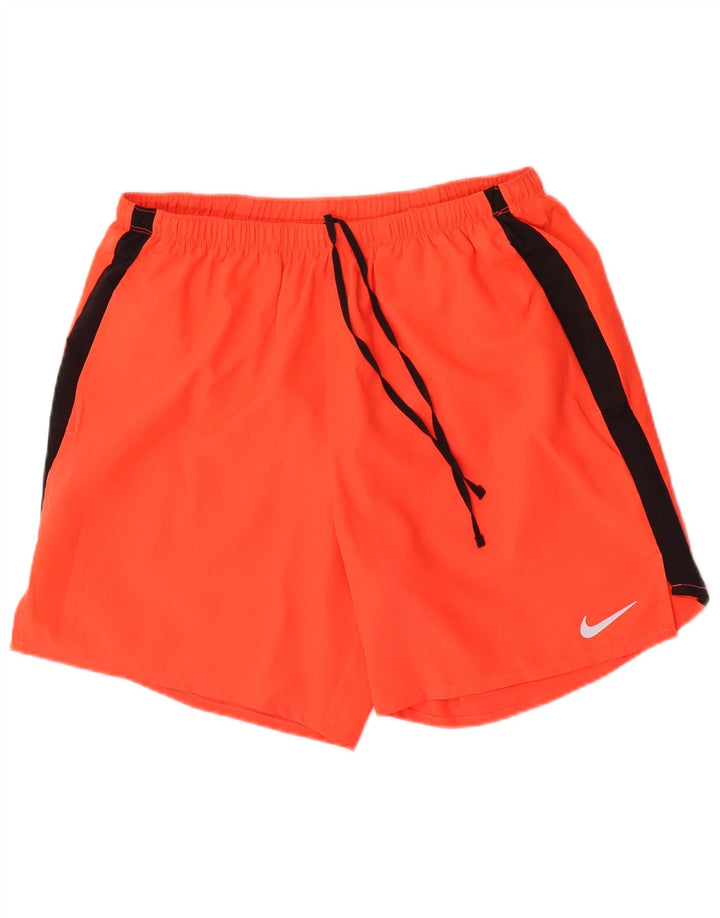 Shorts esportivos masculinos Nike Dri Fit grande laranja colorblock poliéster