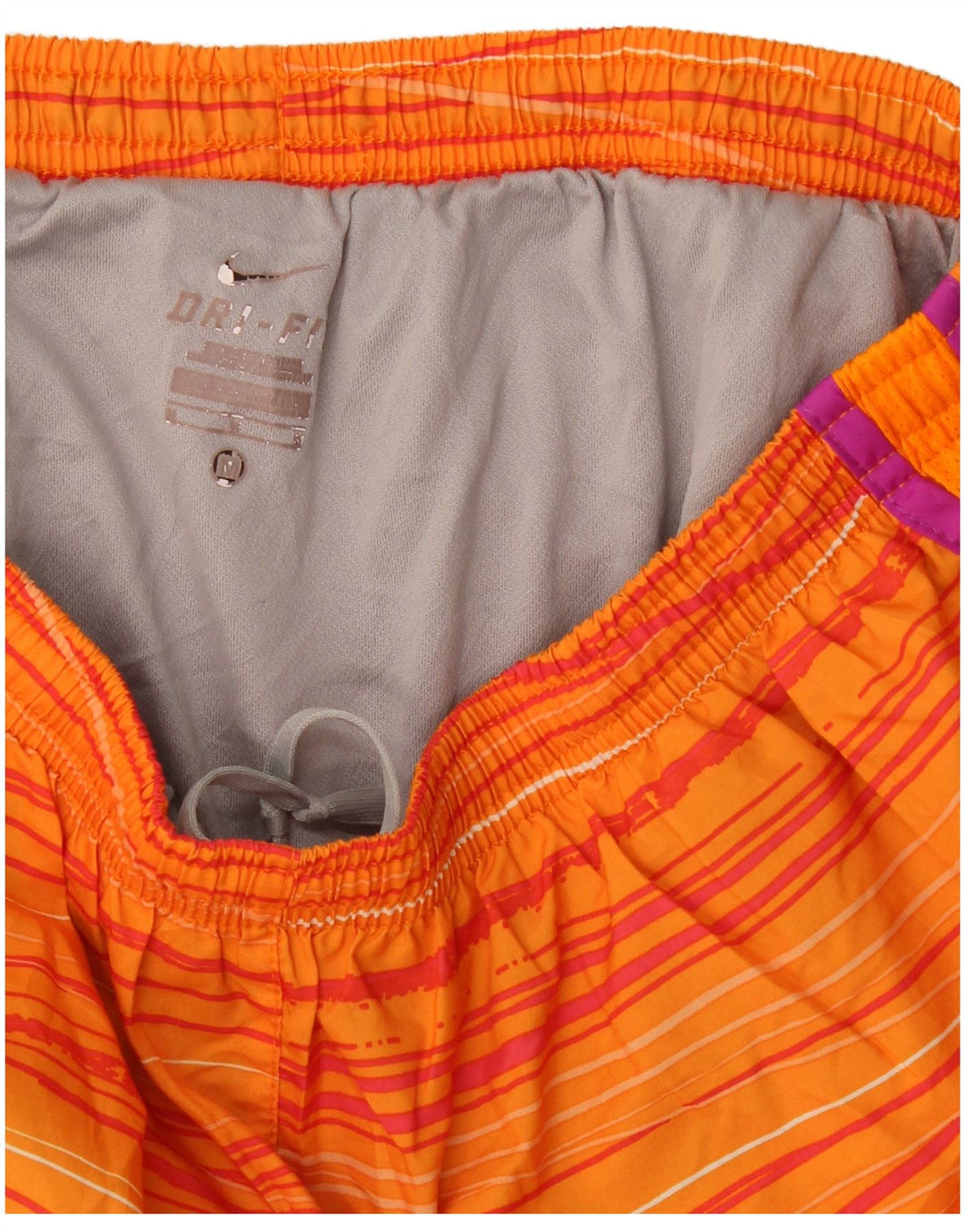 Nike Womens Dri Fit Sport Shorts UK 12 Médio Laranja Listrado