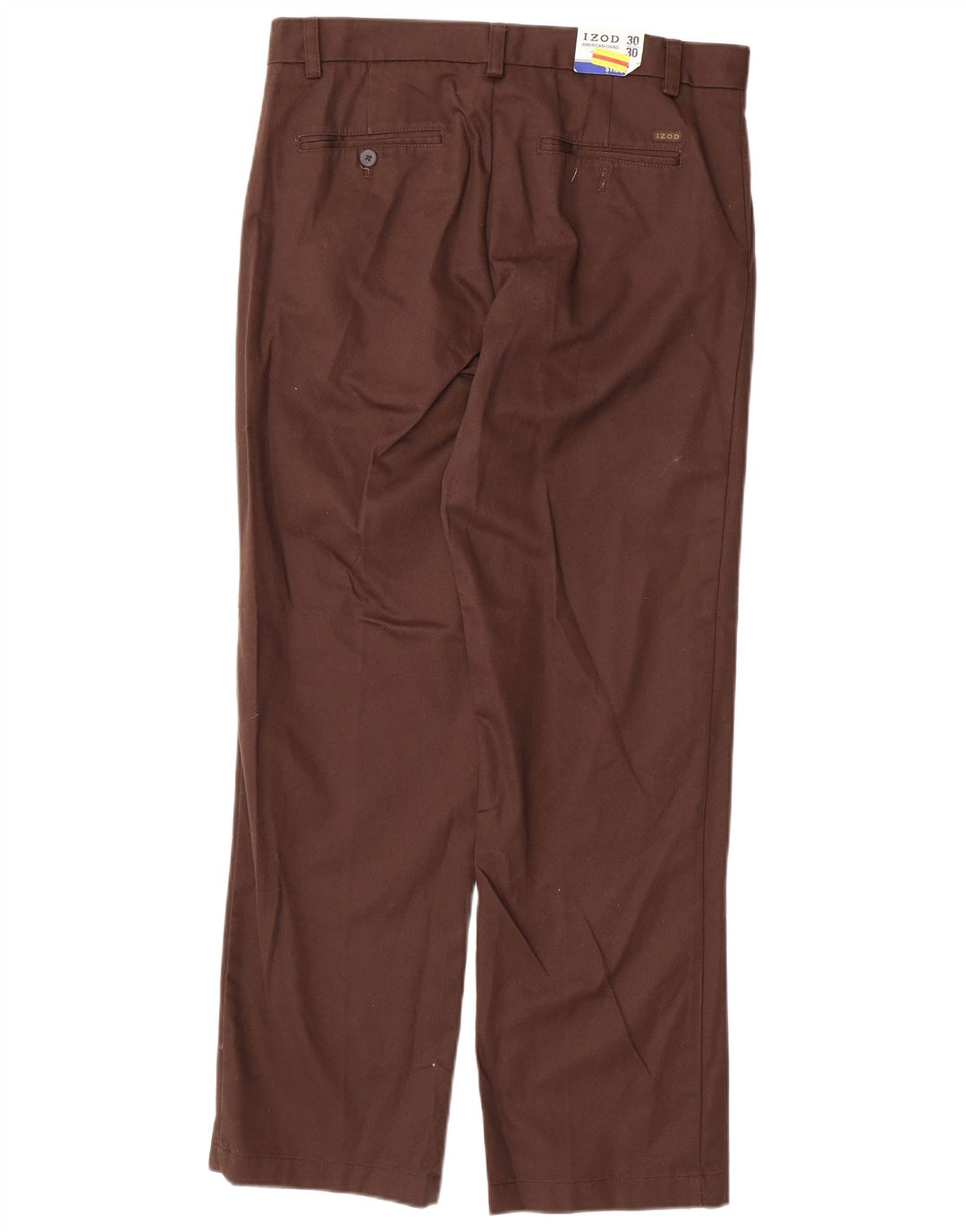 Calça chino reta masculina IZOD W30 L30 algodão marrom