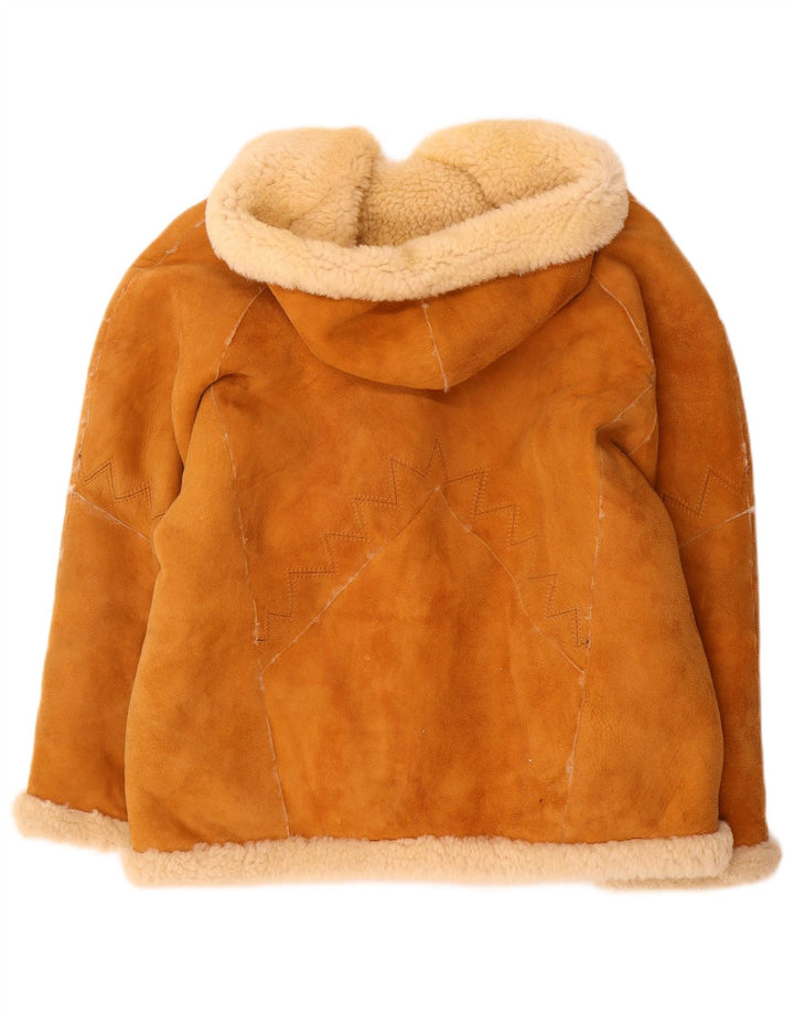Jaqueta feminina vintage com capuz e shearling de grandes dimensões UE 40 marrom médio
