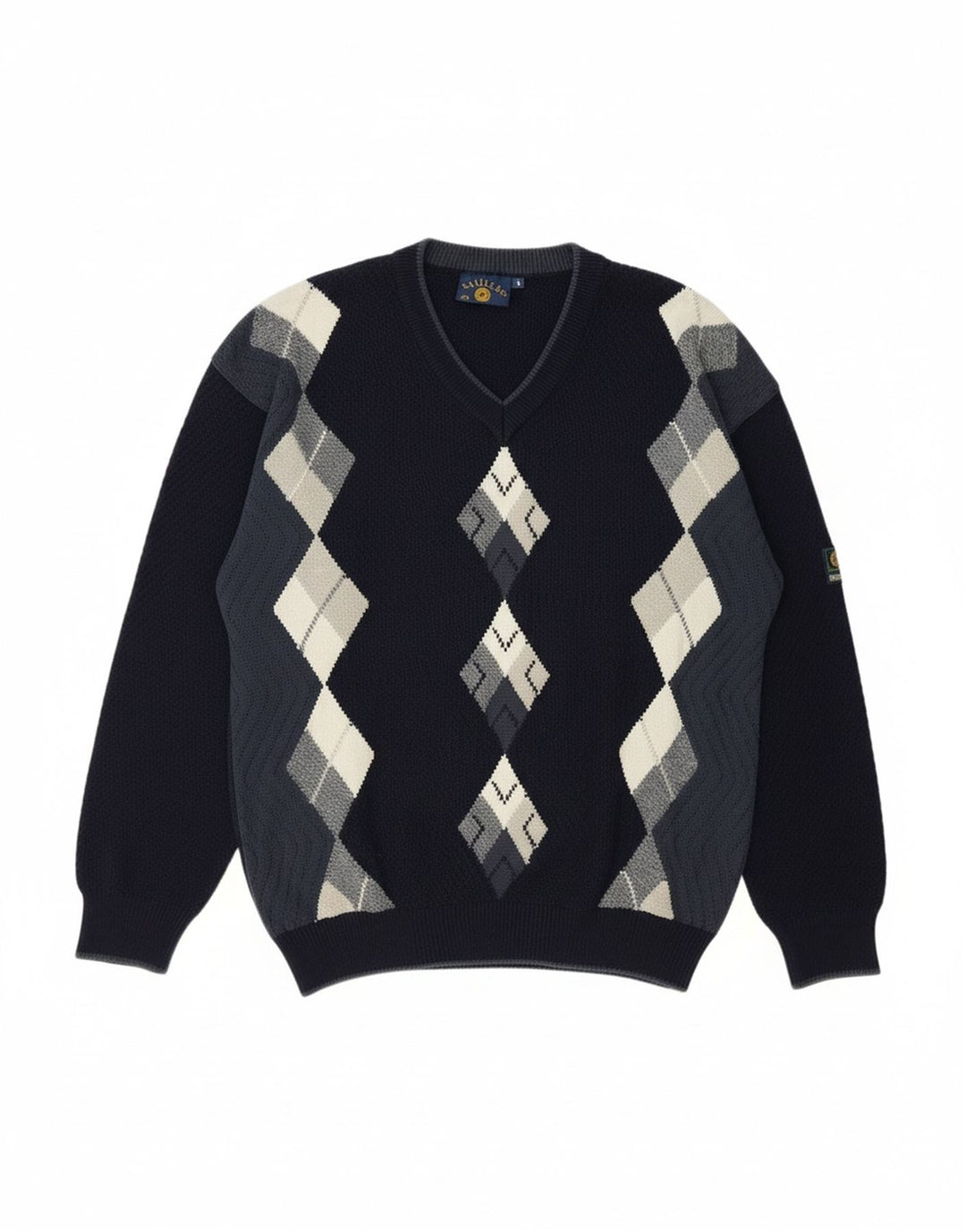 Suéter masculino NAVIGARE com decote em V 2XL azul marinho algodão argyle/diamante