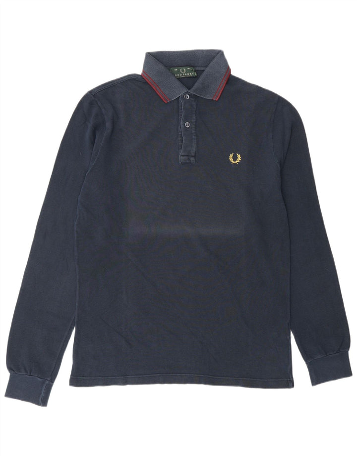 Camisa polo masculina de manga comprida Fred Perry de algodão azul marinho médio