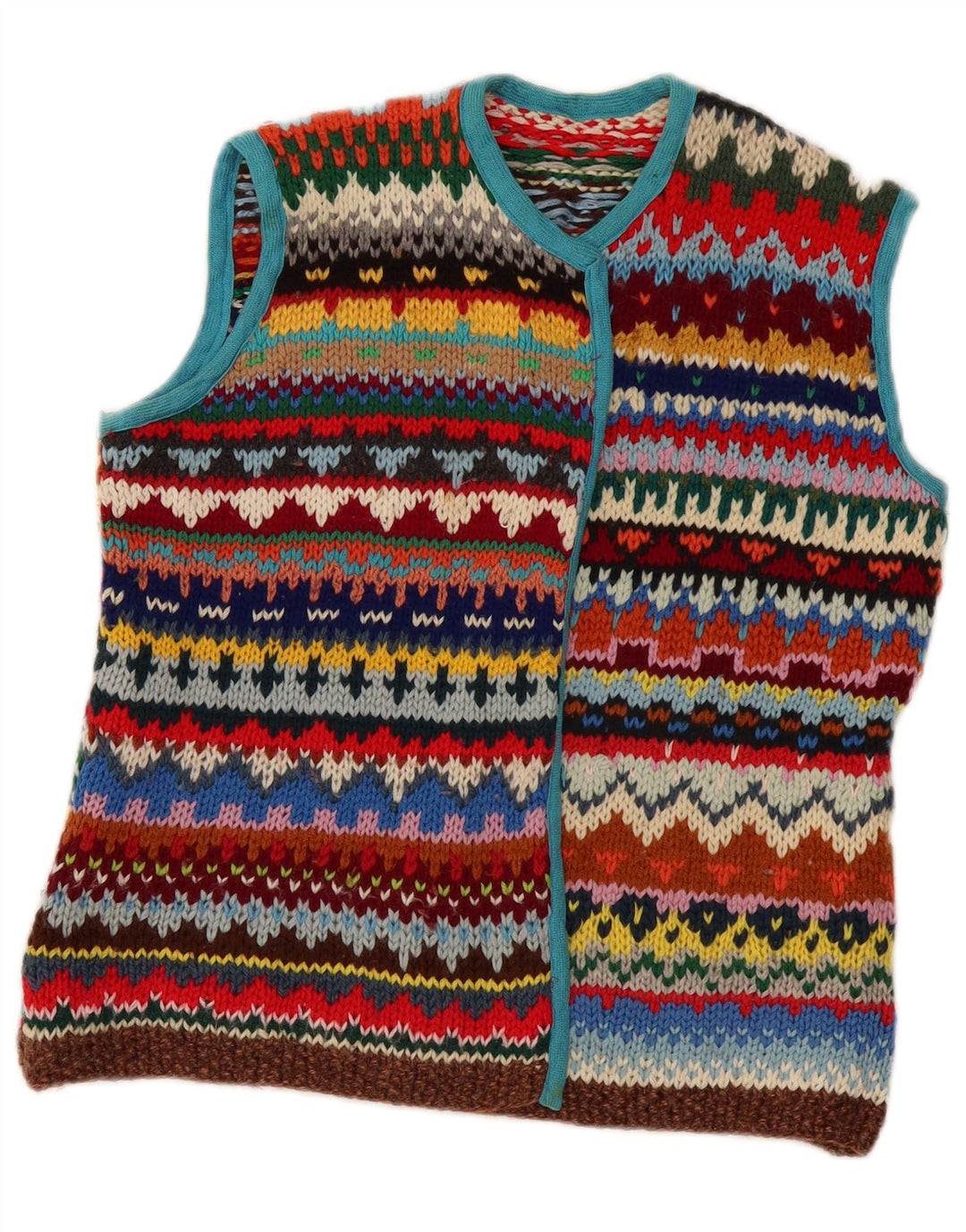 Suéter cardigã feminino vintage sem mangas UK 12 médio multicolorido