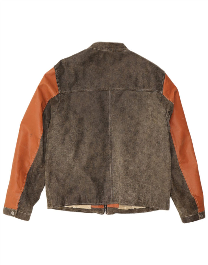 Jaqueta masculina de couro Tom Tailor Reino Unido 36 couro colorblock marrom pequeno