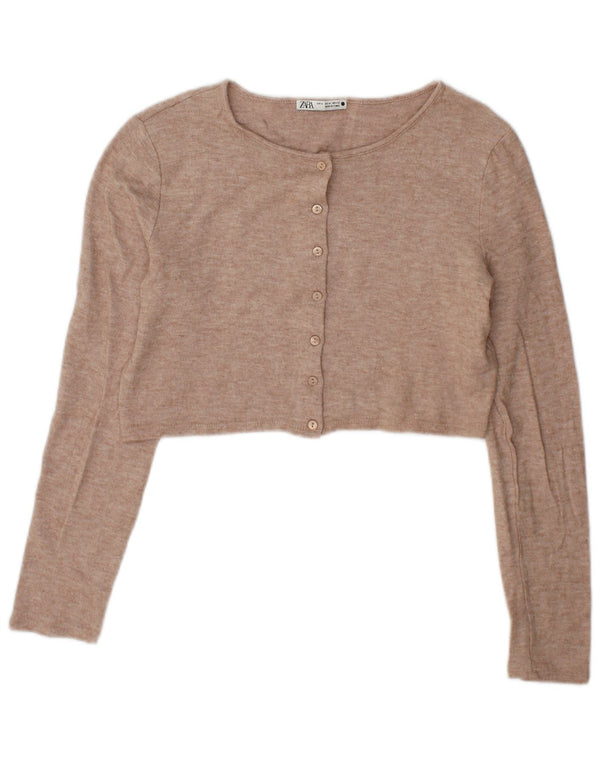 Suéter cardigã feminino Zara Reino Unido 14 viscose bege médio