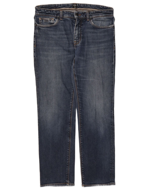 Hugo Boss Mens Straight Jeans W33 L30 Azul Algodão
