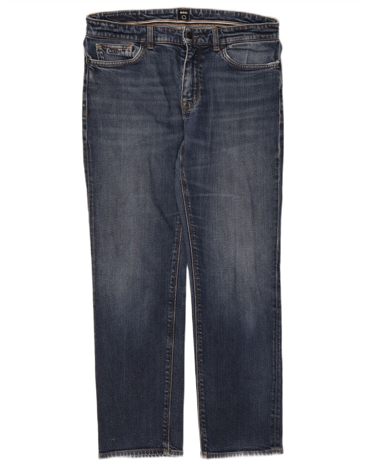Hugo Boss Mens Straight Jeans W33 L30 Azul Algodão