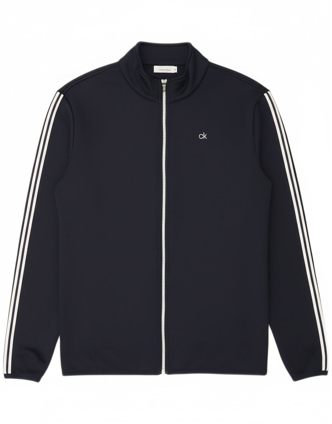 Calvin Klein Jaqueta masculina de agasalho grande poliéster listrado azul marinho