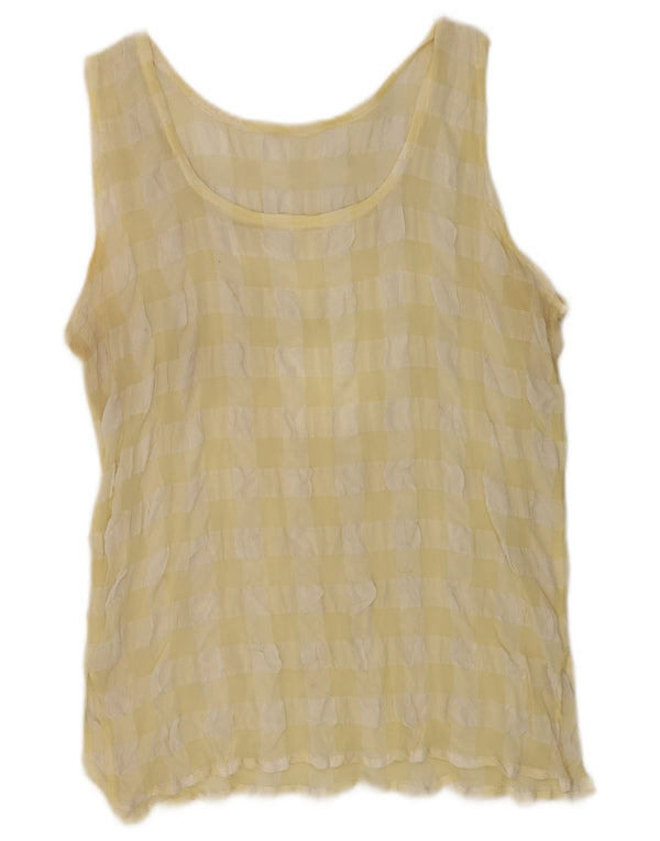 Blusa feminina vintage sem mangas UK 14 guingão amarelo médio